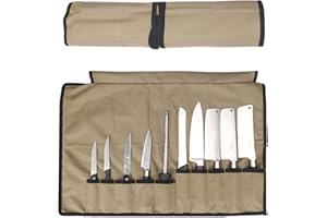 QEES Chef's Knife Roll 10 Compartments, Waterproof Canvas Knife Case, Multi-function Tool Roll Bag, Light Army Green