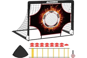 BASEGOAL Portería de Fútbol - 3 en 1 Red de Pop Up Porterías de Fútbol con Tela para Diana y Diana Colgante, Disco Marcador, Escalera, Ideal para Juegos Interiores o Exteriores