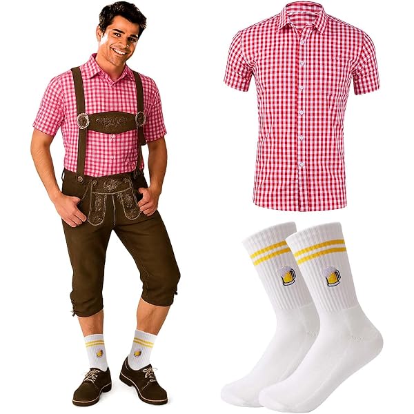Générique Oktoberfest Lederhosen Pantalon avec Bretelles pour Hommes Costume Bavarois Costume Déguisement Oktoberfest Homme Salopette Oktoberfest Pantalon de Fête de la Bière