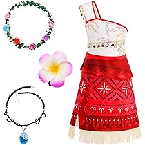 Vestito Principessa Moana Per Bambina - Costume Vaiana Con Collana E Ghirlanda Per Carnevale E Halloween - Foto 6