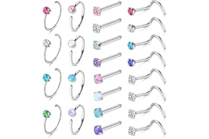 Rajnard Piercing Naso Borchie al Naso 20G Acciaio Chirurgico 21-36 Pezzi Argento Nero colorato a Forma di L e Spirale Anelli Naso Stud Donna Uomo Piercing Gioielli