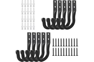 ALAHUGYEF 10 Pcs Crochet Mural Garage, Support Velo Mural Noirs, Accroche Velo Mural, Crochets de Rangement pour échelle de Garage, Crochets en J, Crochets Muraux Robustes pour Garage Vélos Outils électriques