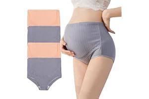 AUTUCAU Maternity Cotton Underwear High Waist Adjustable Pregnancy Seamless Soft Hipster Panties Over Bump 4-Pack