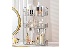 Bingobang Makeup Organiser, Spinning 3 Tiers Perfume Organiser, Skincare Cosmetic Organizer, Dressing Table Organiser for Lipsticks,Jewelery, Brush, Vanity Desk, Bedroom (Grey, 3 Tiers)