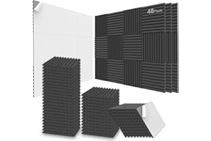 JBER Akustikschaumstoff Platten, 48 Packungen 12 x 12 x 1 Zoll / 2,5 x 30 x 30 cm, schalldichte Wandpaneele, selbstklebend, für Zuhause, Büro und Studio (schwarz)