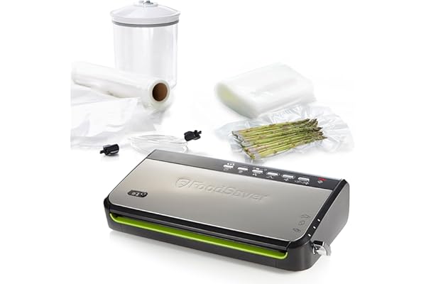 FoodSaver FFS005X Machine sous Vide avec Compartiment de Rangement pour Rouleau et Cutter, Fonction Pulse pour Aliments Fragiles, Inclus Accessoires et Sacs de Mise sous Vide Assortis