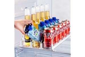 Accwork Automatic Can Dispenser for Fridge, Self-Pushing Fridge Drinks Organizer, Soda Beer Can Organizer Holds up to 15 Cans, 3 Rows, 38x25cm