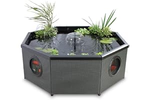 Blagdon Affinity Living Water Feature Teichbecken, große, achteckige Ausführung, mit Inpond 5-in-1-Filterpumpe 3000, UV-Klärer, LED-Strahler, 3 Springbrunnenköpfen, mokkafarbenen Gewebeplatten