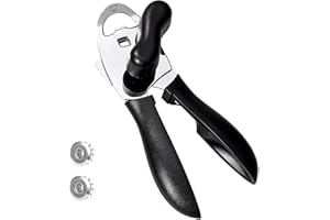 FUKTSYSM Manual Can Opener - New 3 in 1 Safety Smooth Edge Tin Opener Beer Bottle jar Opener, with Non-Slip Handle and Ergonomic Turning Knob with 2 Replaceable Spare Blades
