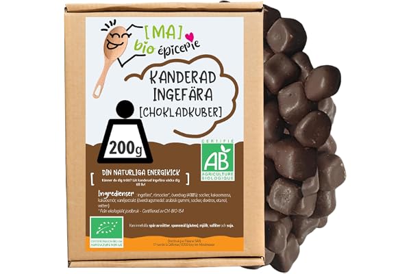 MA BIO EPICERIE | Kanderad ingefära i kuber täckt med choklad 200G | Bulk väska | Certifierad ekologisk | Kanderad frukt och choklad av högsta kvalitet Utan konservativ agent