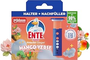 ‎WC-ENTE WC-Ente Frische-Siegel Starter-Set (inkl. 1 Nachfüller), körbchenloser WC Spüler, Mango Verse Duft