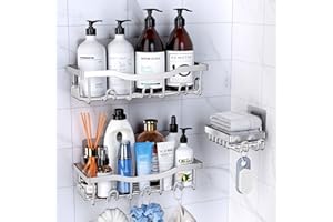 PKBD Rustproof Stainless Steel Shower Caddy 3 Pack, Bathroom Storage Accessory Shelf Organiser No Drilling Hanging, Soap Holder Set, Kitchen Wall Mounted Corner Decor, Silver