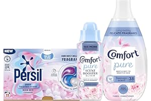 COMFORT Pure Heaven Scent Laundry Care Bundle – Fabric Conditioner (38 Wash), Scent Booster Elixir (342ml), Persil Capsules(33 Wash), Long-Lasting Fragrance, Gentle & Fresh Laundry Care