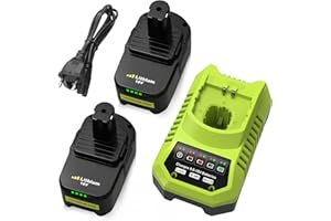 BOETPCR 2 pièces 5500mAh Remplacement pour Ryobi Batterie 18V + P117 Remplacement pour Ryobi Chargeur P108 P107 P122 P104 P102 P105 RB18L50 RB18L40 RB18L25 RB18L15 RB18L13 (3 pièce Vert)