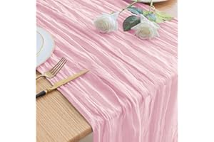 Asee'm Tischläufer Käsetuch 300 x 90cm Hell Rosa Boho Transparente Läufer Tisch Hochzeit Gaze Stoff Rustikale Käse Tuch für Braut Dusche Party