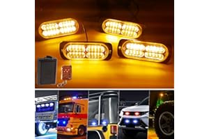 yifengshun 4x20 LED Lampeggiante Giallo Polizia Lampada Lampeggiante Di Emergenza Con 18 Modalità Stroboscopiche Polizia Auto LED Luce Con Telecomando Wireless Per Auto Camion Furgoni Trattori 12-24V