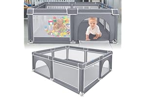 LZQ Baby Laufstall große grau Laufgitter Absperrgitter mit stabilem Saugnapf spielzaun transparent und Atmungsaktiv Stabiler Schutzgitter für Kindern(150x180x68cm)