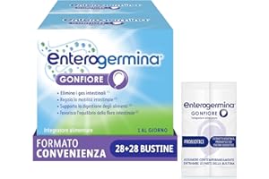 Enterogermina Gonfiore, Fermenti Lattici Probiotici, Prebiotici per Adulti - Integratori con Enzimi Digestivi ed Estratti Vegetali contro Pancia Gonfia e Gonfiore Addominale (56 Bustine Gusto Pesca)