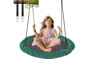 JUNGLE WELL Nest Swing Seat – 100cm Tree Swing for Kids with 160KG Capacity, Adjustable Ropes & Straps, Weatherproof for Outdoor & Indoor Use (Racing Green)