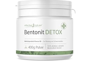 ‎EFFECTIVE NATURE effective nature - Bentonit Detox - 400 g - Zertifiziertes Medizinprodukt zur Bindung von Schwermetallen im Körper - 100% ultrafein - Made in Germany - Ohne unerwünschte Zusätze