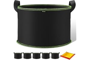 Vinitoy 5X 60L Pflanzsäcke mit Pflanzmatte, AtmungsaktivBeutel Pflanzsack mit Griffe für Kartoffeln, Tomaten, Stofftopf mit 100cm x 100cm Umtopfmatte für Balkon Terrasse Gewächshaus & Garten
