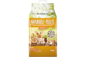 Anibest Pellet di piccoli animali, 100% lettiera naturale per conigli, criceti, porcellini d'India e Co, pellet di legno assorbenti e antiodori, lettiera facile da dosare, 11 kg/20 l