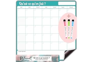 WHINAT Tableau Magnetique Frigo Mensuel " QU'EST-CE QU'ON FAIT ? " - Planificateur familial de votre mois pour To Do List/Taches Menageres/Examens - Planning/Organisateur magnet pour votre cuisine !