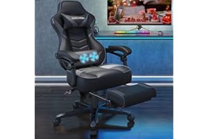 YU YUSING Chaise Gaming Ergonomique Racing Chaise de Bureau avec Réglage de Hauteur, Repose-tête et Soutien des Lombaires, PU Cuir avec Repose-Pieds Rétractable, Noir et Gris