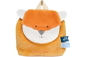 Doudou et Compagnie - Sac à Dos Renard - UNICEF - 20 x 20 x 10 Cm - Fermeture Velcro - Sangles Réglables - Orange - Idée Cadeau de Naissance Fille et Garçon - À Partir de 18 Mois - DC3831