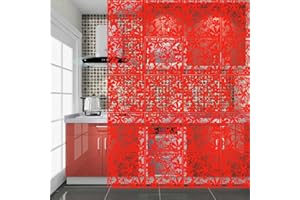 DAZZLEEX Hängende Raumteiler, 12 Stück Dekorative Hängende Bildschirm Mattierte Wandaufkleber Zum Aufhängen Bildschirm Geschnitzt hohl 40 x 40 x 0,8 cm,Rot