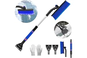 Funnity Eiskratzer Auto mit Besen, Effektiver Schneebesen Auto, Eiskratzer Auto mit Handschuh[Teleskop], Große Kante Borsten & Ergonomischem Schaumstoffgriff & Eiskratzer mit Besen(Blau)