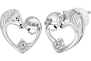 Hifeeled Cavallo Collana/Orecchini Donna Argento 925 Ragazza y Cavallo Ciondolo con Bianco/Blu/Rosso/Verde Zirconia Orecchini Antiallergici Regali Gioielli per Donna Amanti dei Cavalli