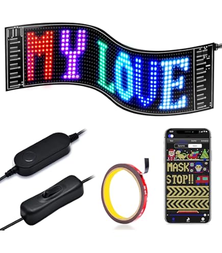 Flexibel LED-autobord LED-matrixpaneel Bluetooth Smart App Control Scrolling Message Display Board met autolader, programmeerbaar aangepast tekstpatroon Graffiti-animatie voor Store Car Bar