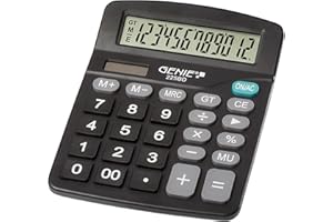 Genie 225 BD - Calcolatrice da tavolo a 12 cifre; Dual Power (solare e batteria), design compatto, colore: nero