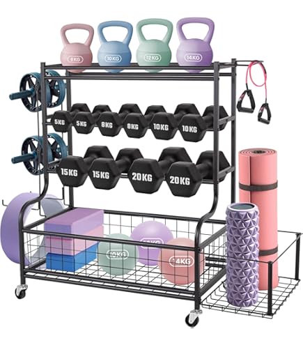Étagère De Rangement Fitness à 3 Niveaux Avec Roulettes Verrouillables