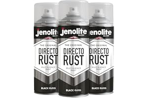 JENOLITE Directorust Bombe Peinture Brillante | NOIR | 3x400ml | Peinture Aérosol Anti-Rouille Pour Métal | Peinture Aérosol Brillante Multi-Surfaces Pour Bois, Métal, Plastique | RAL 9005