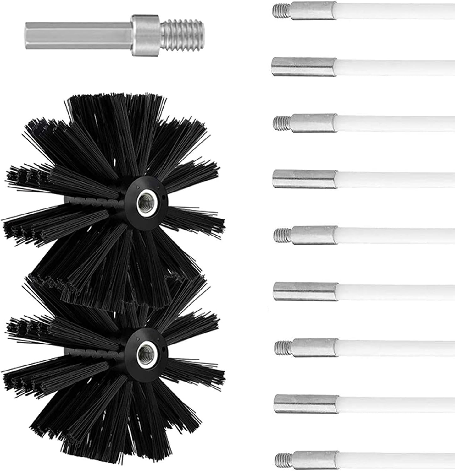 Kit de cepillo de limpieza para chimenea, diámetro 100 mm, herramienta de limpieza de chimenea, cepillo de 12 varillas flexibles de 410 mm y 2 cabezales de cepillo de 100 mm de diámetro para estufa de