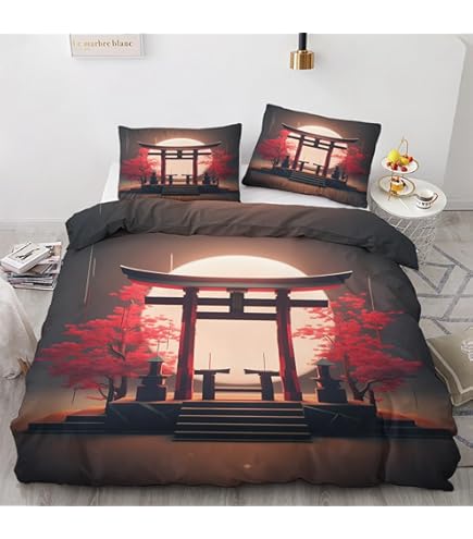 KAJIAOSM Bettwäsche Set 135x200 Cm - Japanischer Garten Design Mit Kirschblüten