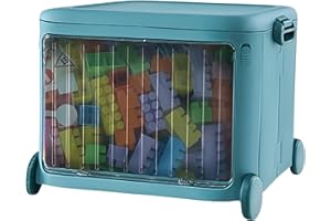 Froppi Toy Box on Wheels Kids Storage Unit Multi-Purpose Plastic Storage Box with Lid and and Transparent Door Stackable L49 W35 H38.5 cm Blue, 60L