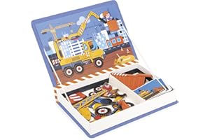Janod Magnéti'Book Vehículos de Obra - Juego Magnético Educativo 50 Imanes + 18 Modelos - Juguete Infantil de Cartón FSC - Desarrolla la destreza y la imaginación - A Partir de 3 Años - J02526