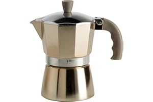 MOPITA SMART LIVING FLUO di Q.b. by MOPITA, Caffettiera 3 Tazze in Alluminio, Guranizione in Silicone, Manico Antiscottatura, Per Tutti i Piani Cottura, No Induzione, Colore Gold