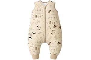 Looxii Schlafsack Baby mit füßen 2.5 Tog Baumwolle Warm Winterschlafsack Baby Schlafsack mit Beinen für Kinder 18-36 Monate Jungen Mädchen 80 cm Beige Bär