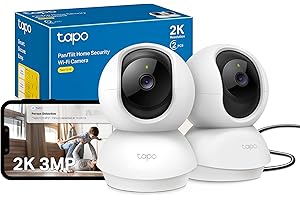 Tapo Wifi Indoor Camera, 2K 3MP Full HD Baby Camera, 360° Security Wireless Pet Camera, Night Vision, Work with Alexa & Google Home, 2 Pack(Tapo C210P2) (Package may vary)