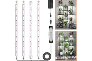 NIELLO 1Paquetes 4 Barras de Luz para Cultivo de Plantas, Lámpara de Luz Solar de Espectro Completo con Temporizador 6/12/18H, 5 Niveles Regulables para Suculentas, Estante para Plantas, Bajo Armario