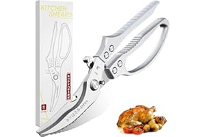 TIVOLI Multifunktionale Küchenschere aus Edelstahl – Scharfe Haushaltsschere, Allzweckschere für Fleisch, Geflügel, Fisch & Kräuter Silber