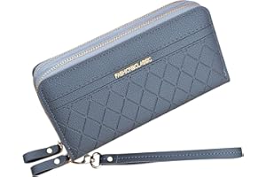 YIXUAN Monedero de Mujer con Doble Cremallera Monedero Cartera de Cuero PU Billetera del Teléfono Cartera de Embrague Larga de Gran Capacidad Billetera con Múltiples Ranuras para Tarjeta Billetera (Gris1)