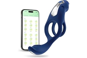 BED GEEK Anillo Doble Vibrador de Silicona Controlado por App - Ayuda para la Erección Masculina y Juguete para el Placer en Pareja, Patrones de Vibración Ajustables, Silicona Segura, Azul