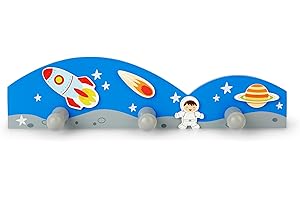 Mousehouse Gifts - appendiabiti in legno con 3 ganci per bambini - tema razzo spaziale