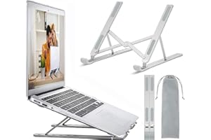OUGEP Soporte para Portátil, Múltiples Ángulos Ajustable Soporte para OrdenadoTabletas, Ergonómico y Protector Ventilado Plegable para Macbook DELL, HP, PC otro10-15.6” Laptop (Plata)