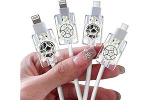 DiyGody 4 Pcs Cable Protectors Compatible for Apple Cables, Charger End Cord Protector with 3D Glittery Turtle Design, Data Cable Protection Compatible with iPhone iPad USB Type-C/L, Black+White